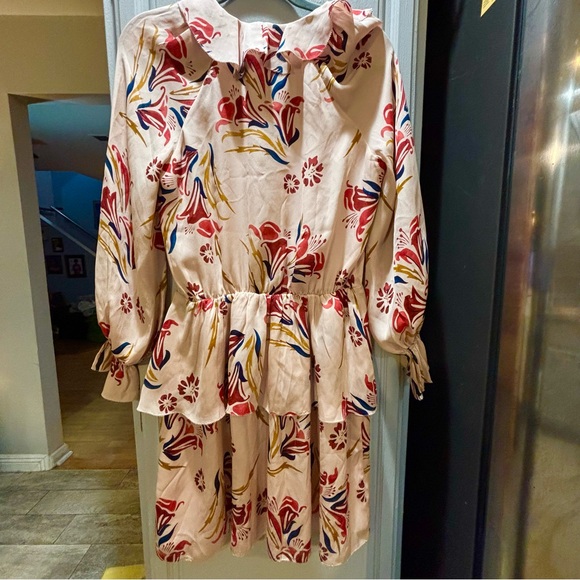 NWT Joie | 100% Silk Nour Pink Sky Floral Long Sleeve Peplum Mini Dress - Picture 4 of 12